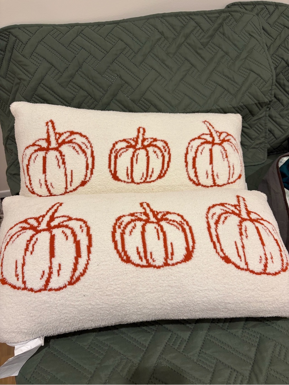 Cream Pumpkin Accent Pillow Set with Orange Motif - Home Holiday